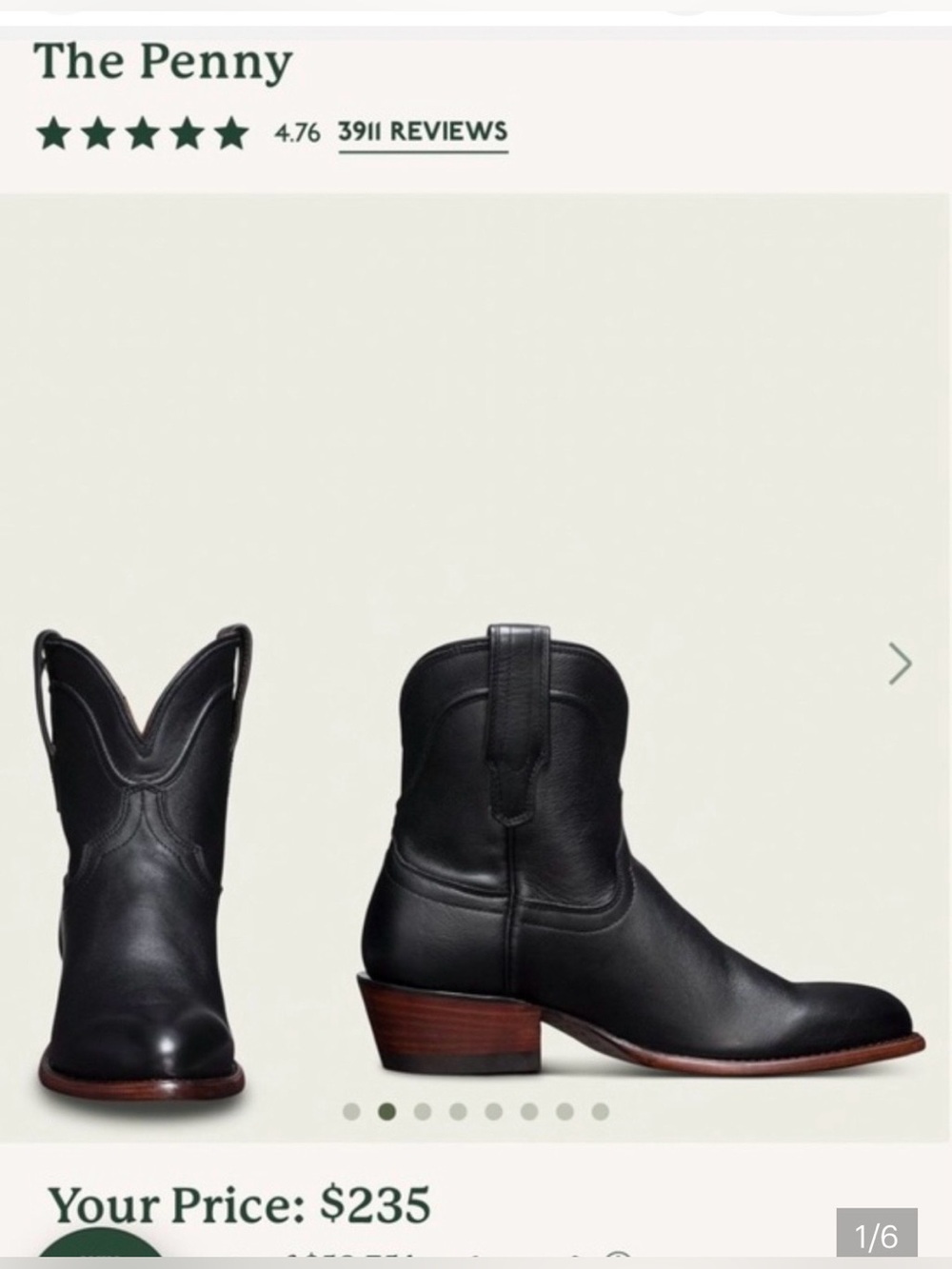 Tecovas Size 8.5B Black Women's Cowboy Ankle Boot with Brown Leather Sole